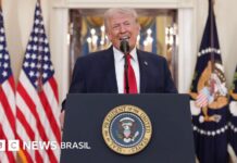 Guerra no Irã: Trump diz que objetivos estão ‘perto de alcançados’; petróleo sobe e bolsas caem após discurso